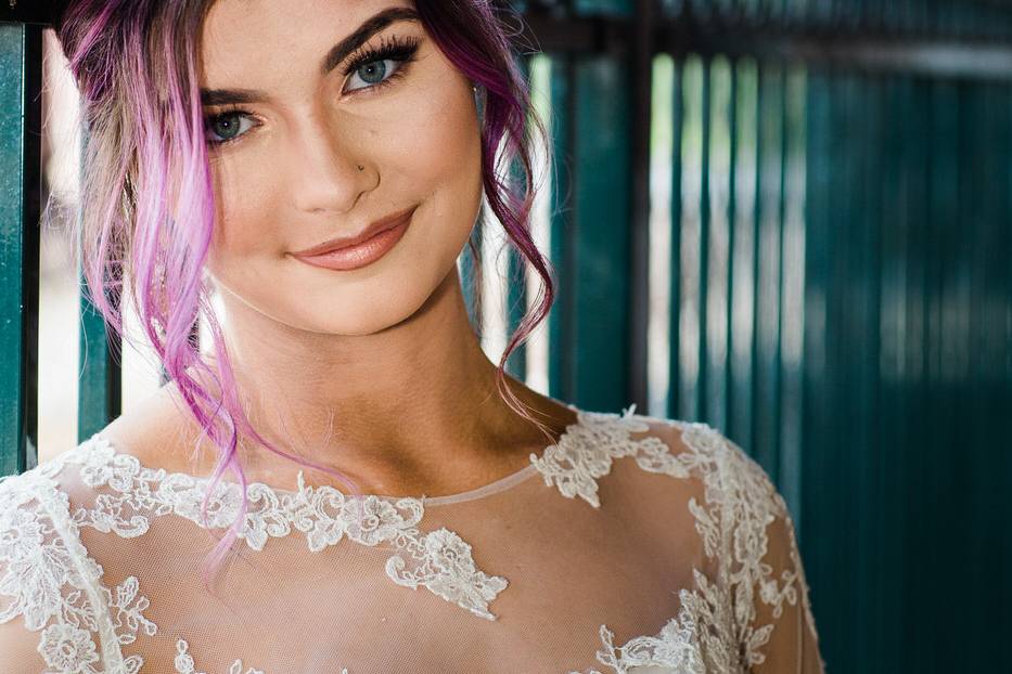 Beautiful bride, train station