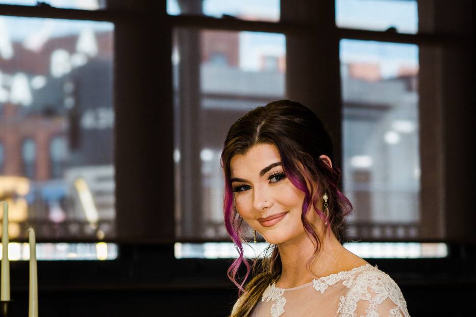 Beautiful bride, train station