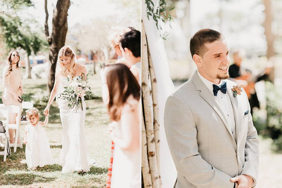 Bride and groom walk