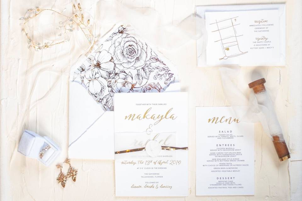 White & Gold invitation suite