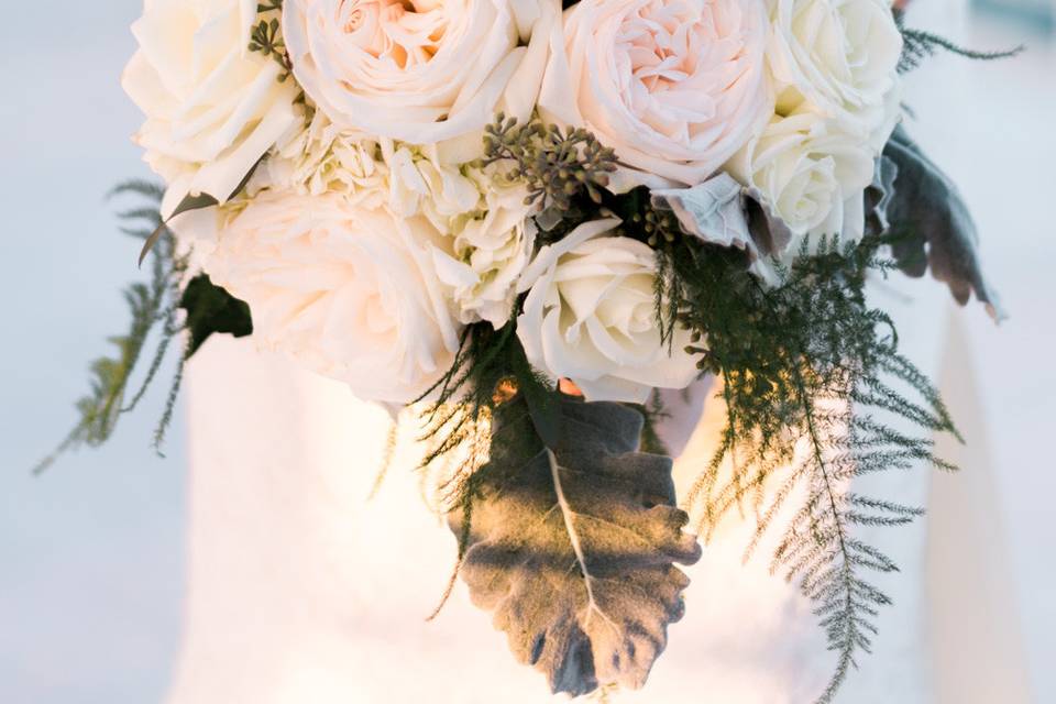 Fresh white wedding bouquet