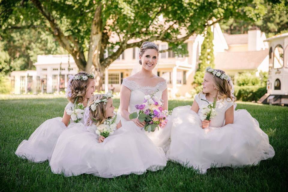 Bride with flower girls