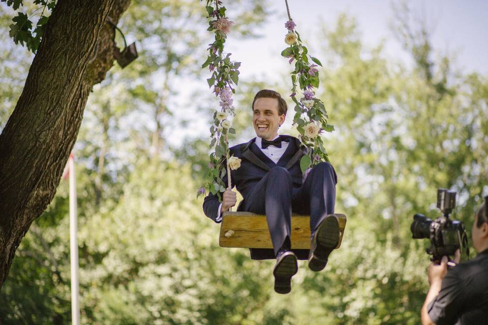 Groom on a swing