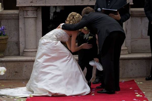 Newlyweds and a boy