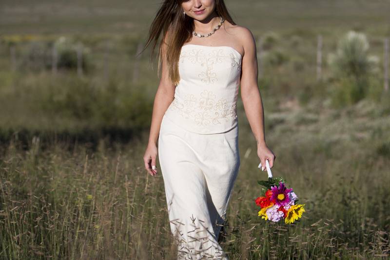 Custom Made Mexican Chiapas Wedding dress. A gorgeous West Texas day on the Pinto Canyon Road near Marfa Texas in the Big Bend Region of southwest Texas.