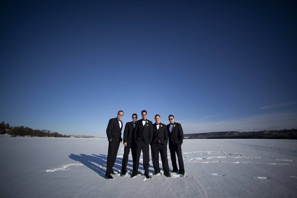 The Boys at Gunflint Lake Winter Wedding.