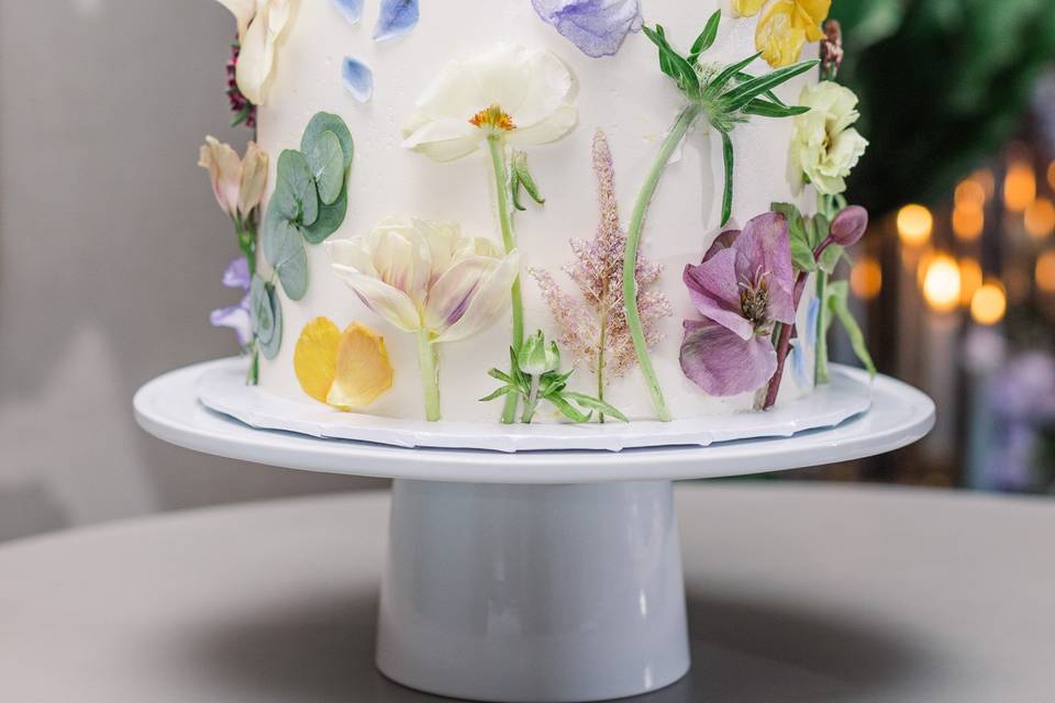 Pressed floral wedding cake