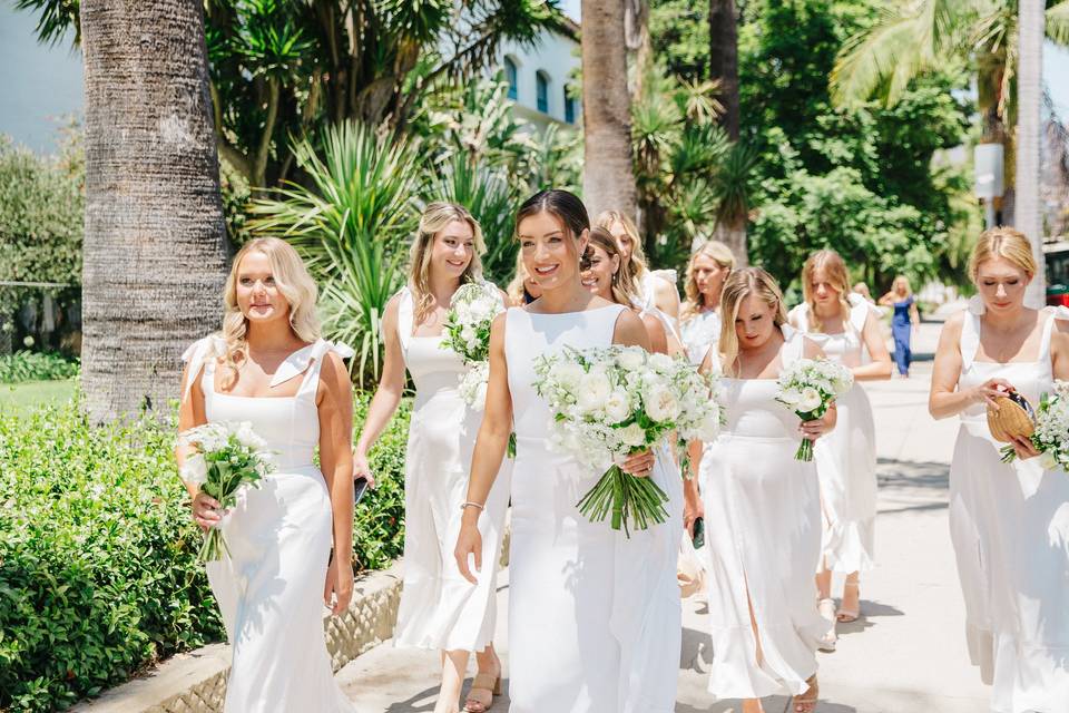 Bridesmaids in white