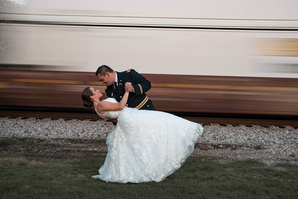 Bride and Groom at Train depot