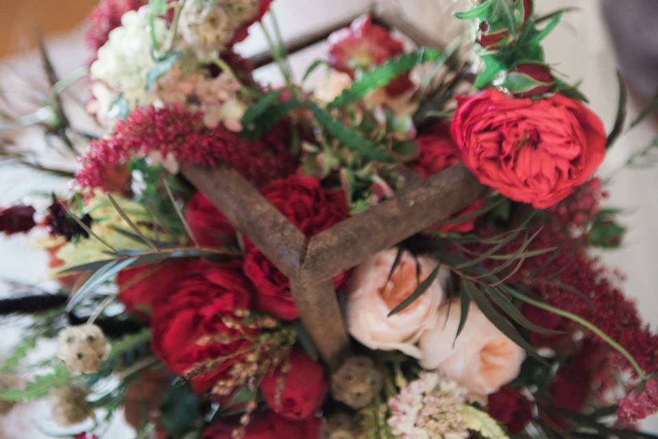 Bride with red flowers