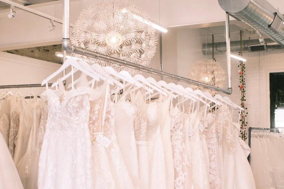 Wedding gowns displayed