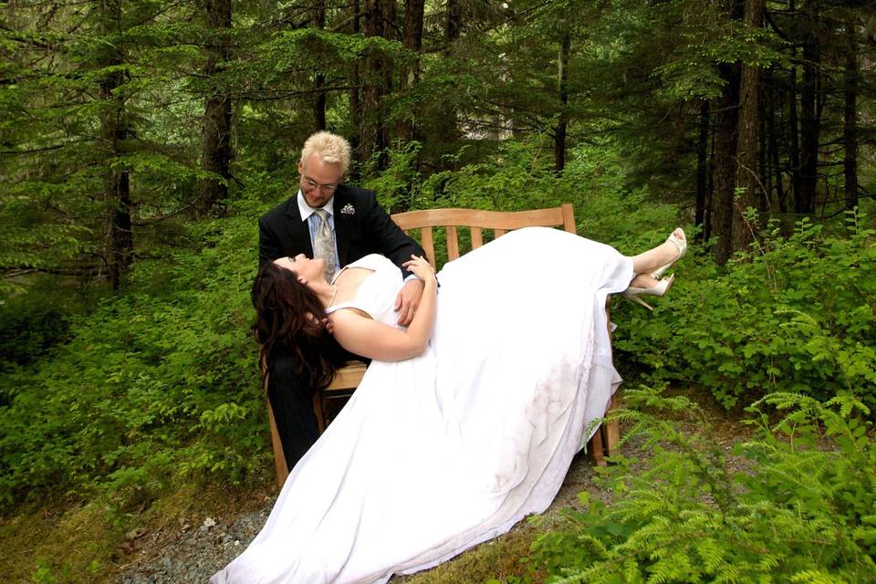 Couple on a garden bench