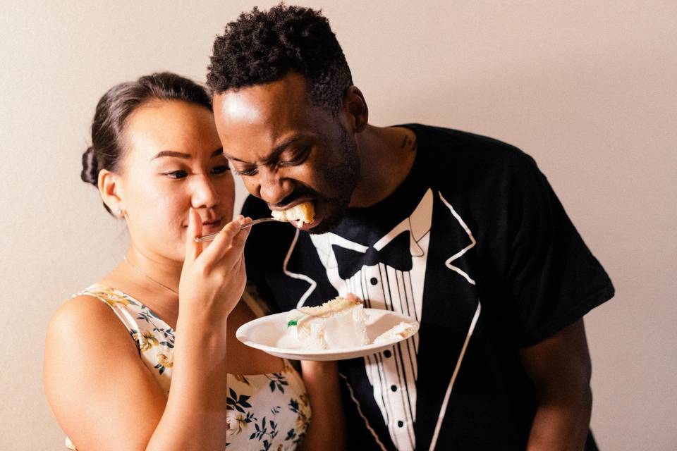 Couple eating cake