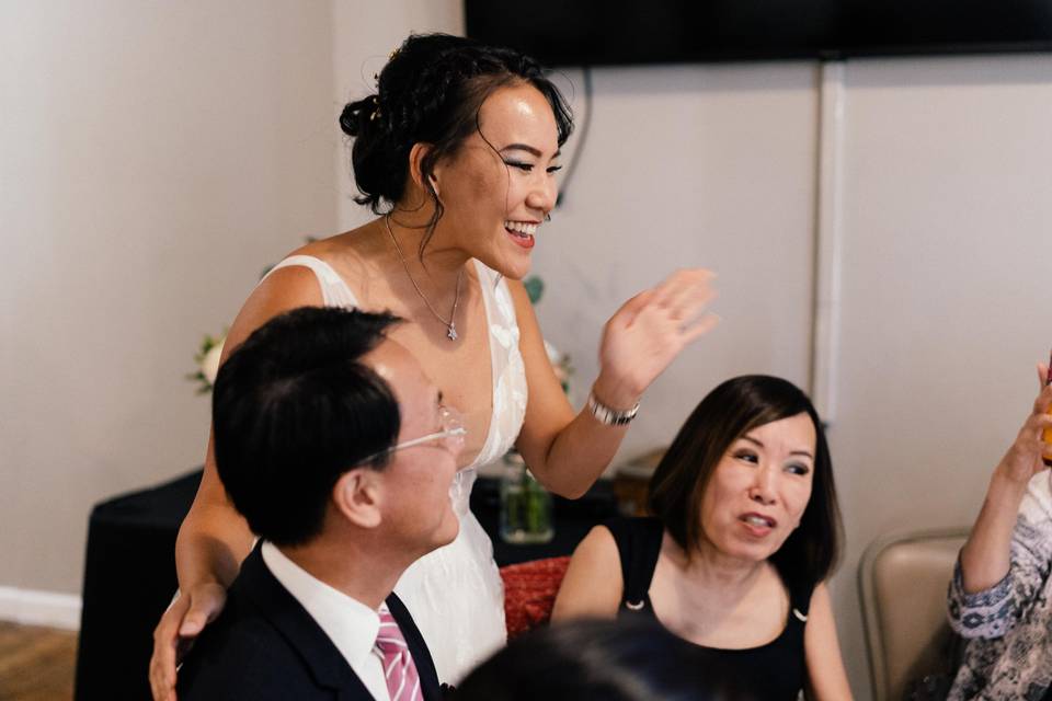 Bride talking with parents