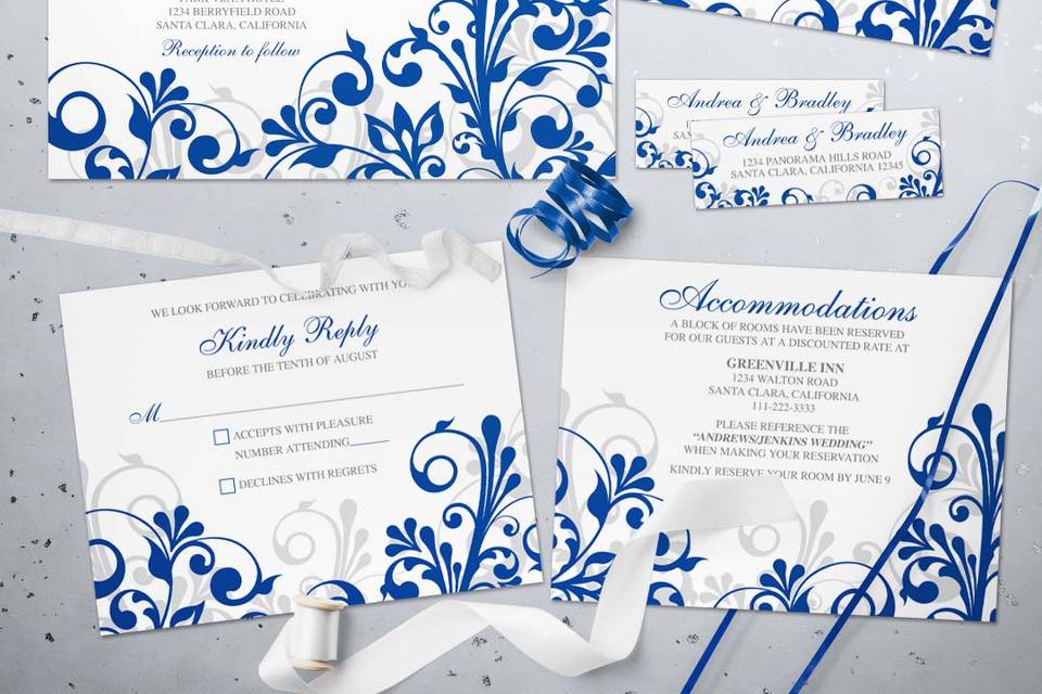 Royal blue floral wedding set