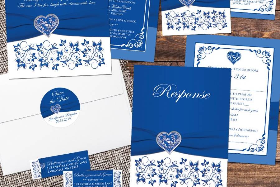 Royal blue wedding invite set