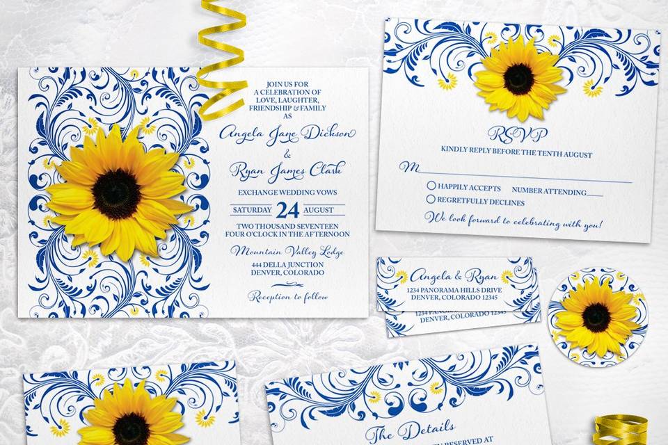 Blue sunflower wedding set