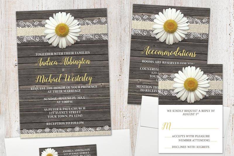 Rustic daisy wedding invite se