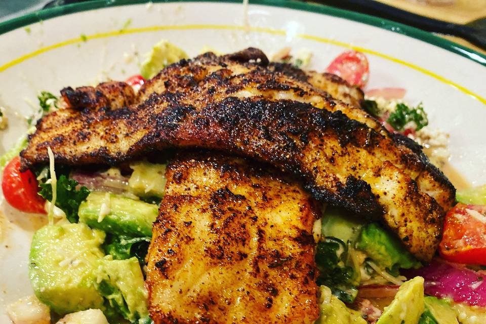 Blackened Strip Bass Avocado