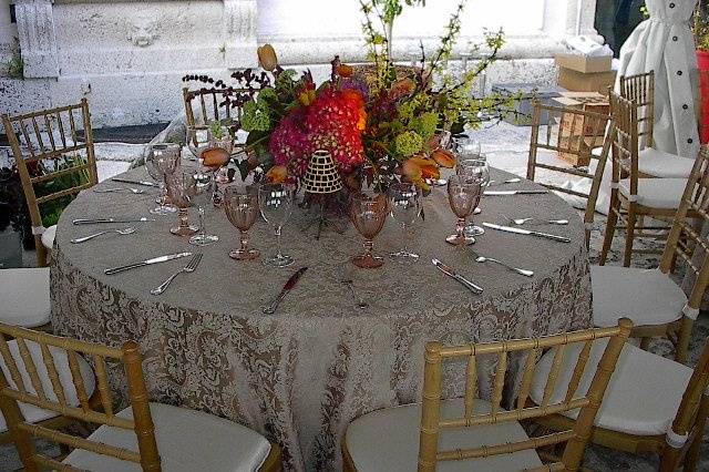 Dining table with centerpiece