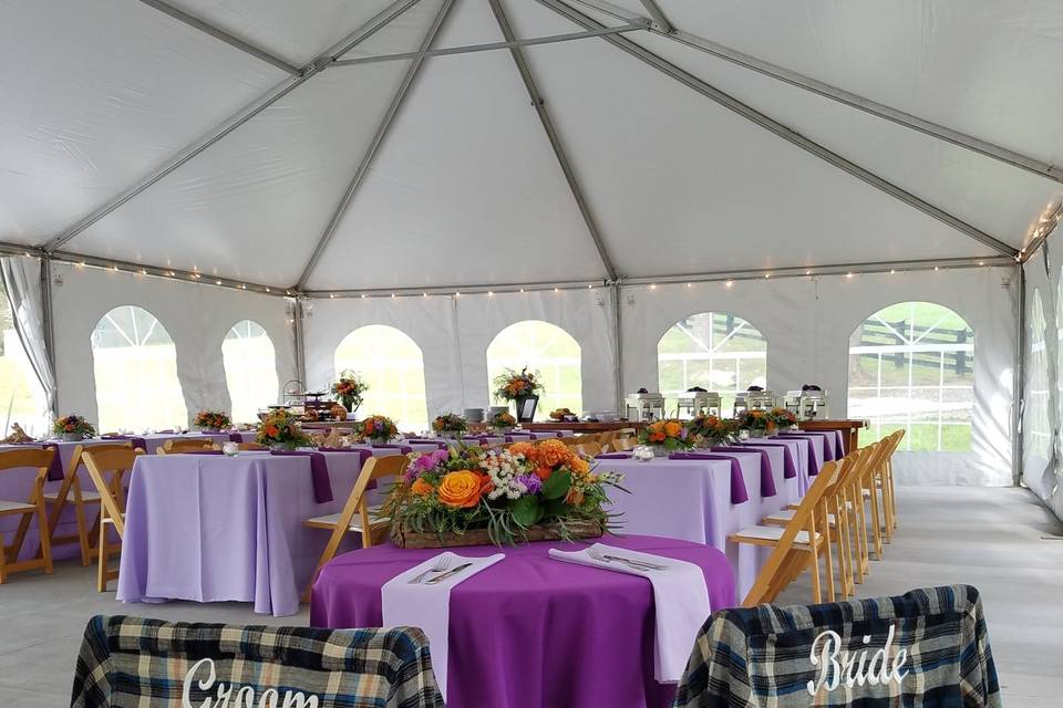 Bride & groom in plaid