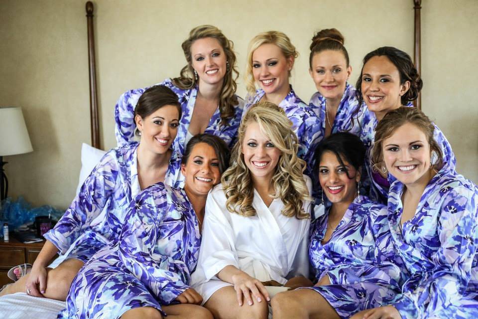 Bride and her bridesmaids in robes