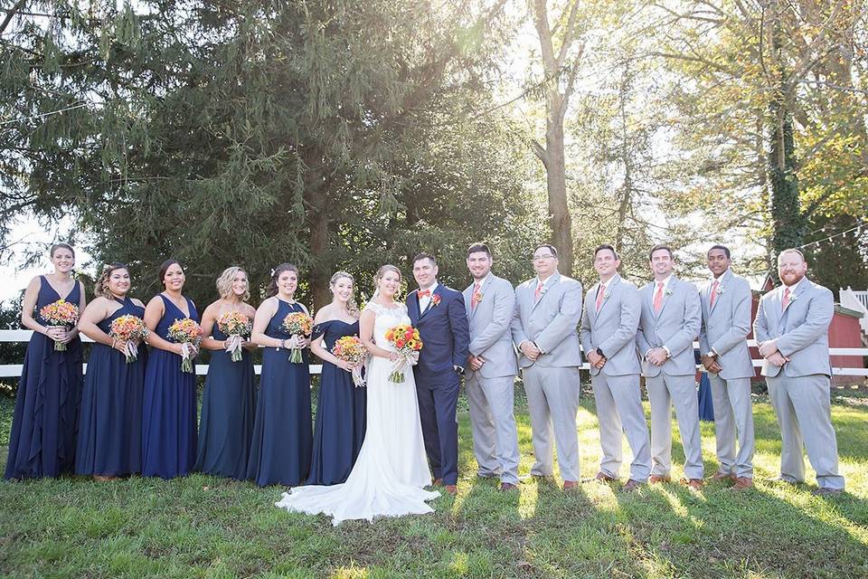 The couple with their bridesmaids and groomsmen