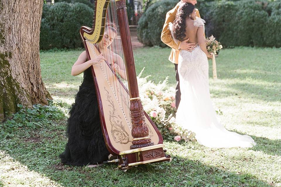 Harpist ceremony bride groom