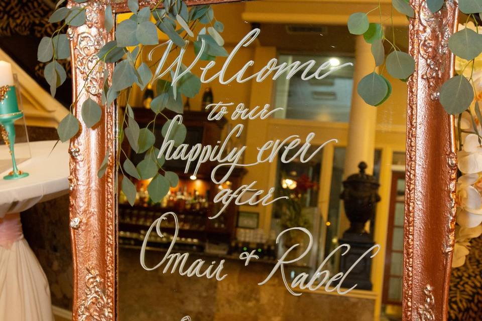 Rose gold welcome sign