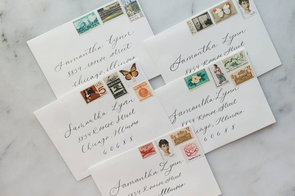 Calligraphy & vintage stamps