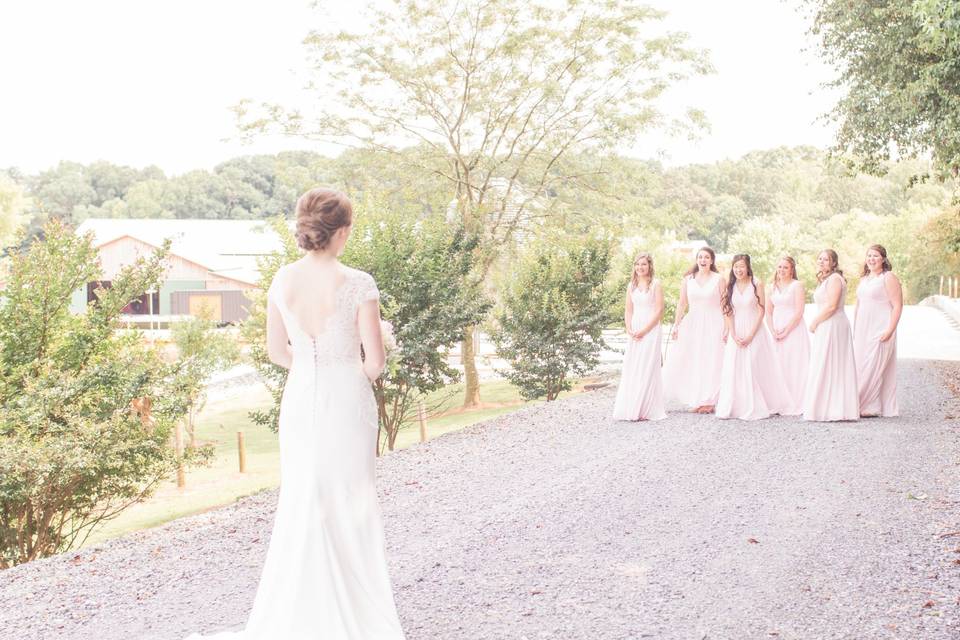 First look with bridesmaids