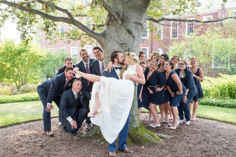 Group photo by a tree