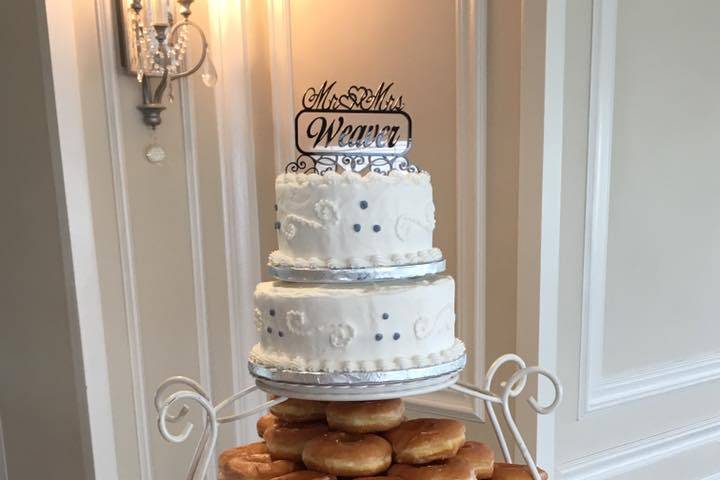 Tiered cake and donut fountain