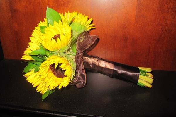 Sunflower Bouquet accented with brown satin ribbon