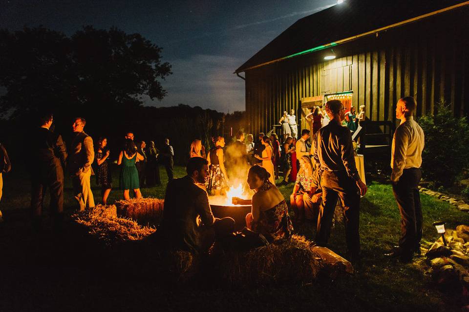 Fire bowl on barn lawn