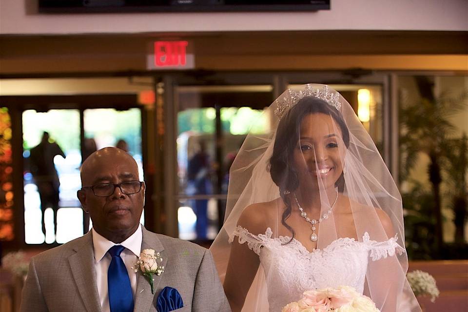 Bride walking down the aisle