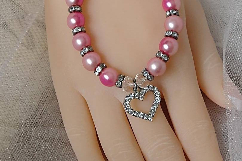 Iridescent pink heart bracelet
