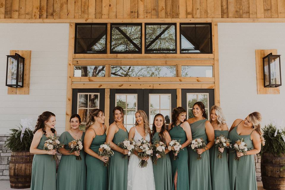 Bride with her bridesmaids