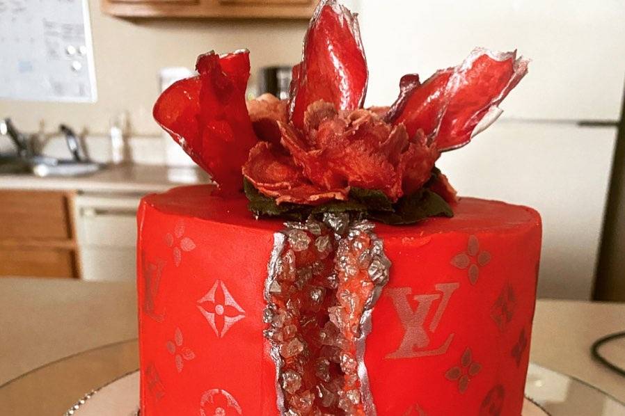 Red designer-inspired cake