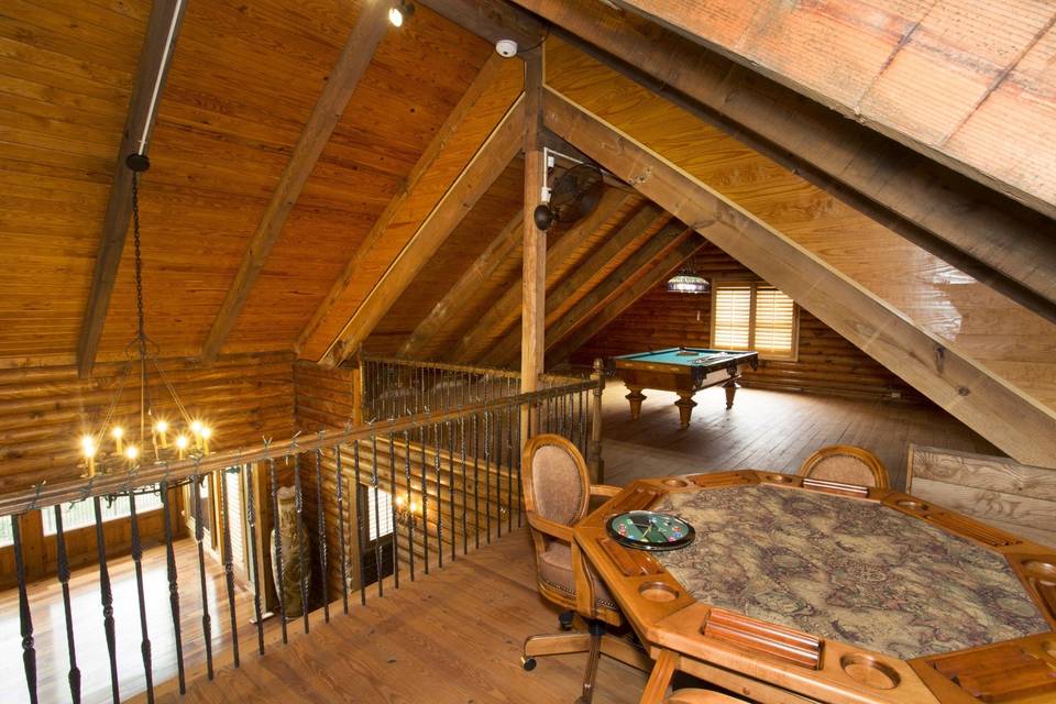 The cabin's second floor game room