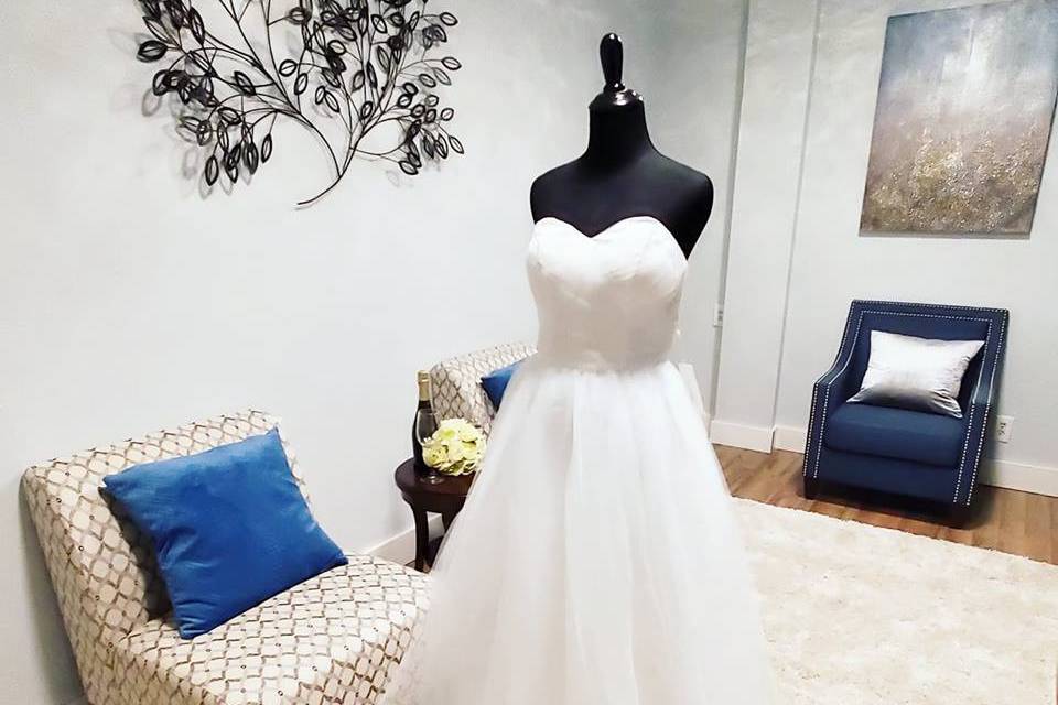 Bridal room with dress