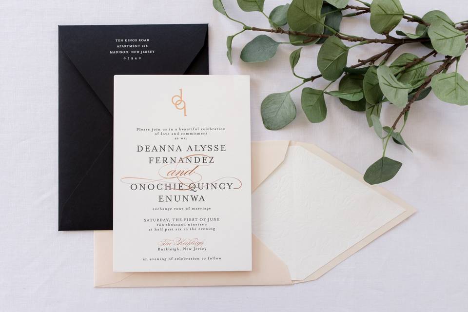 Rose gold foil + letterpress