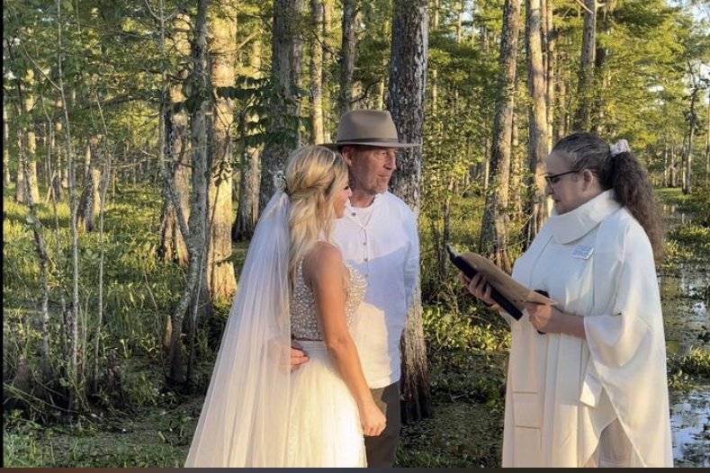 Officiating wedding in a swamp