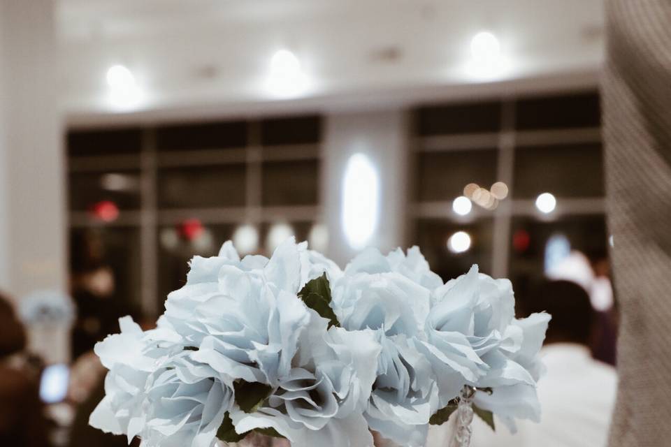 Blue floral centerpiece