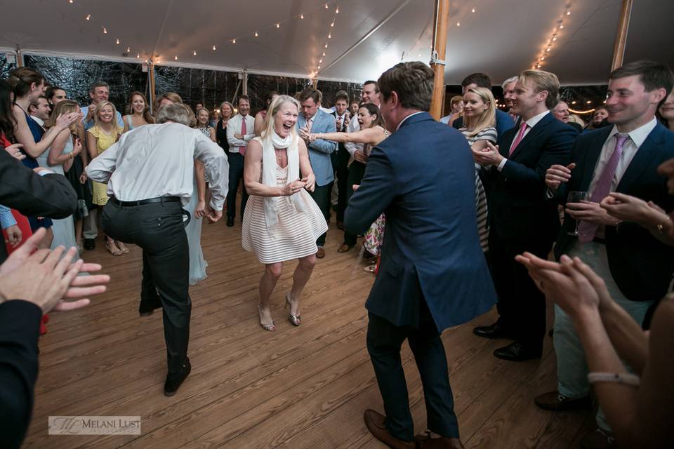 Dancing under the tent.