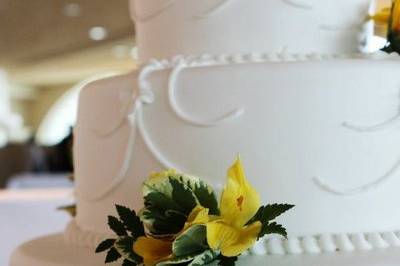 Floral white wedding cake