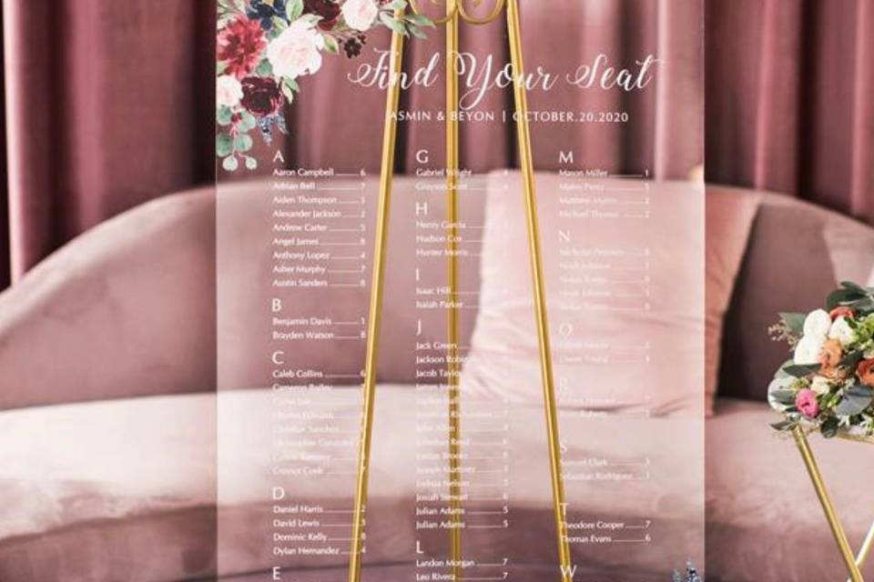Acrylic wedding seating chart