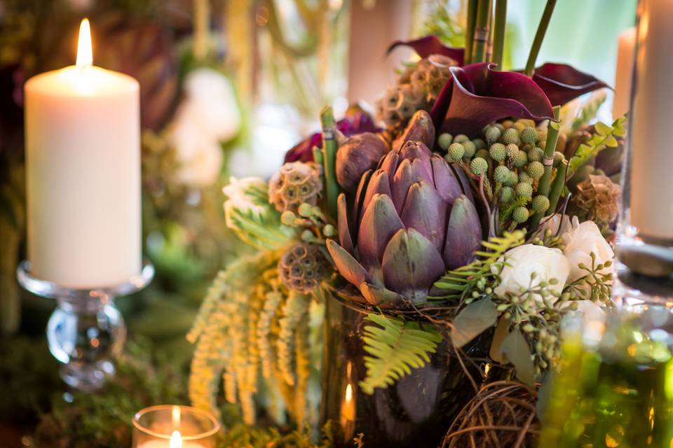Heavily layered tablescape