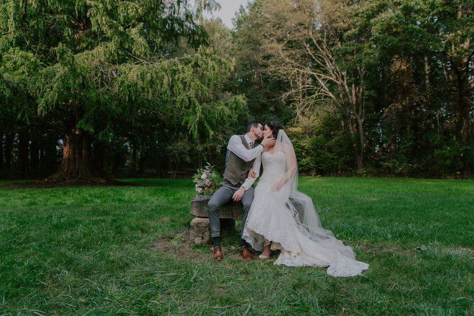 Newlyweds kissing