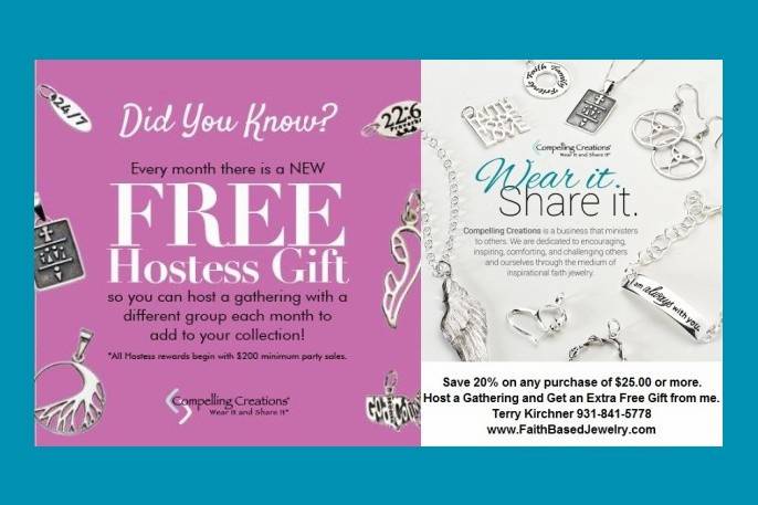 Every month our Free Hostess Gift Changes.   I am also offering 20% off of any purchase over $25.00.  If you host a gathering I will include a free gift.